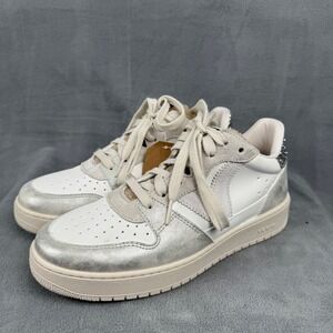 Victoria Women Fashion Sneakers White Silver Glitter Lace Up Low Top Shoes Sz 40